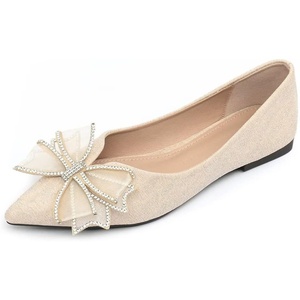 image:imageHee grand Glitter Rhinestone Bowknot Pointed Toe Ballet Flats for Women Sparkling Crystals Fashion Wedding Dress Shoes Comfort SlipOn Work FlatsEapricot