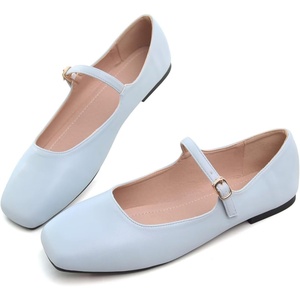 image:imageHee grand Leather Mary Jane Shoes for Women Dressy Square Toe Ballet Flats with Strap Comfortable Walking Shoes Soft Leather Dress Shoes462light Blue