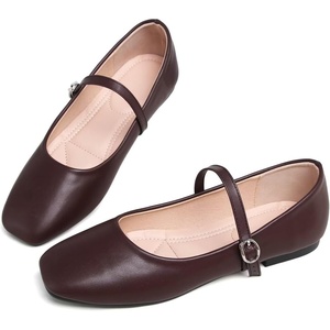 image:imageHee grand Leather Mary Jane Shoes for Women Dressy Square Toe Ballet Flats with Strap Comfortable Walking Shoes Soft Leather Dress Shoes484coffee