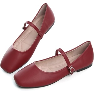 image:imageHee grand Leather Mary Jane Shoes for Women Dressy Square Toe Ballet Flats with Strap Comfortable Walking Shoes Soft Leather Dress Shoes484red