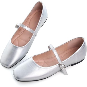image:imageHee grand Leather Mary Jane Shoes for Women Dressy Square Toe Ballet Flats with Strap Comfortable Walking Shoes Soft Leather Dress Shoes484silver