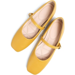 image:imageHee grand Leather Mary Jane Shoes for Women Dressy Square Toe Ballet Flats with Strap Comfortable Walking Shoes Soft Leather Dress Shoes484yellow