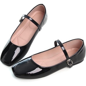 image:imageHee grand Leather Mary Jane Shoes for Women Dressy Square Toe Ballet Flats with Strap Comfortable Walking Shoes Soft Leather Dress Shoes485black