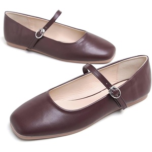 image:imageHee grand Leather Mary Jane Shoes for Women Dressy Square Toe Ballet Flats with Strap Comfortable Walking Shoes Soft Leather Dress Shoes757brown