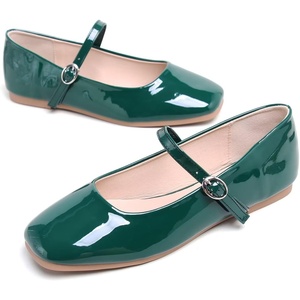 image:imageHee grand Leather Mary Jane Shoes for Women Dressy Square Toe Ballet Flats with Strap Comfortable Walking Shoes Soft Leather Dress Shoes758green