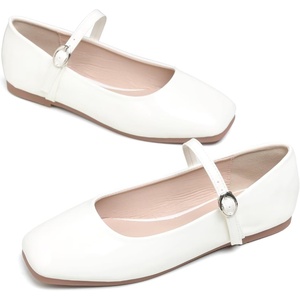 image:imageHee grand Leather Mary Jane Shoes for Women Dressy Square Toe Ballet Flats with Strap Comfortable Walking Shoes Soft Leather Dress Shoes758white