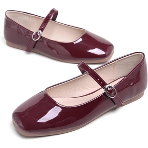 image:imageHee grand Leather Mary Jane Shoes for Women Dressy Square Toe Ballet Flats with Strap Comfortable Walking Shoes Soft Leather Dress Shoes758wine Red