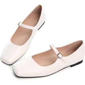 image:imageHee grand Leather Mary Jane Shoes for Women Dressy Square Toe Ballet Flats with Strap Comfortable Walking Shoes Soft Leather Dress Shoes904beige