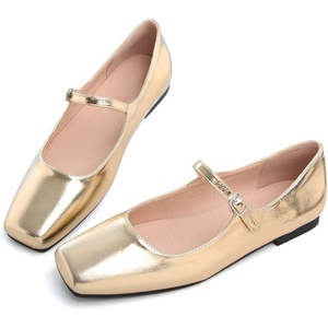 image:imageHee grand Leather Mary Jane Shoes for Women Dressy Square Toe Ballet Flats with Strap Comfortable Walking Shoes Soft Leather Dress Shoes904gold