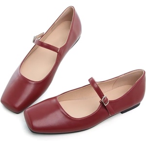 image:imageHee grand Leather Mary Jane Shoes for Women Dressy Square Toe Ballet Flats with Strap Comfortable Walking Shoes Soft Leather Dress Shoes904red