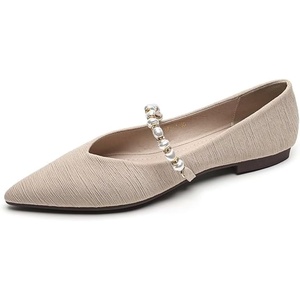 image:imageHee grand Pointed Toe Shallow Flats for Women Elegant Pearl Rhinestone Dressy Shoes Lightweight Faux Suede Ballet Shoes259apricot