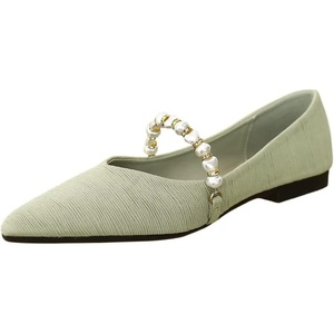 image:imageHee grand Pointed Toe Shallow Flats for Women Elegant Pearl Rhinestone Dressy Shoes Lightweight Faux Suede Ballet Shoes259green