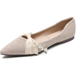 image:imageHee grand Pointed Toe Shallow Flats for Women Elegant Pearl Rhinestone Dressy Shoes Lightweight Faux Suede Ballet Shoes457apricot