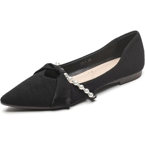 image:imageHee grand Pointed Toe Shallow Flats for Women Elegant Pearl Rhinestone Dressy Shoes Lightweight Faux Suede Ballet Shoes457black