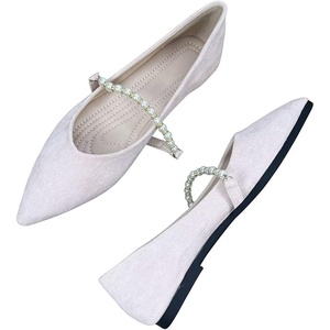 image:imageHee grand Pointed Toe Shallow Flats for Women Elegant Pearl Rhinestone Dressy Shoes Lightweight Faux Suede Ballet ShoesCute Pink
