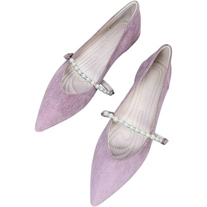 image:imageHee grand Pointed Toe Shallow Flats for Women Elegant Pearl Rhinestone Dressy Shoes Lightweight Faux Suede Ballet ShoesElegant Pink