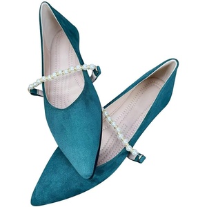 image:imageHee grand Pointed Toe Shallow Flats for Women Elegant Pearl Rhinestone Dressy Shoes Lightweight Faux Suede Ballet ShoesGreen