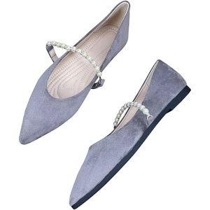 image:imageHee grand Pointed Toe Shallow Flats for Women Elegant Pearl Rhinestone Dressy Shoes Lightweight Faux Suede Ballet ShoesGrey