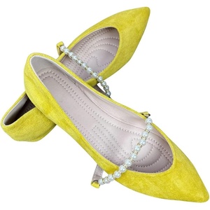 image:imageHee grand Pointed Toe Shallow Flats for Women Elegant Pearl Rhinestone Dressy Shoes Lightweight Faux Suede Ballet ShoesLemon Yellow