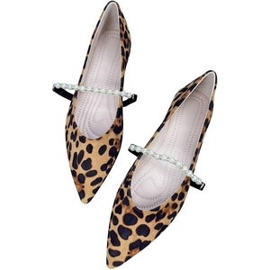 image:imageHee grand Pointed Toe Shallow Flats for Women Elegant Pearl Rhinestone Dressy Shoes Lightweight Faux Suede Ballet ShoesLeopard Brown