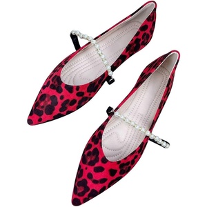image:imageHee grand Pointed Toe Shallow Flats for Women Elegant Pearl Rhinestone Dressy Shoes Lightweight Faux Suede Ballet ShoesLeopard Red