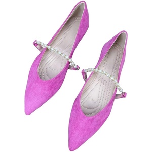 image:imageHee grand Pointed Toe Shallow Flats for Women Elegant Pearl Rhinestone Dressy Shoes Lightweight Faux Suede Ballet ShoesRose