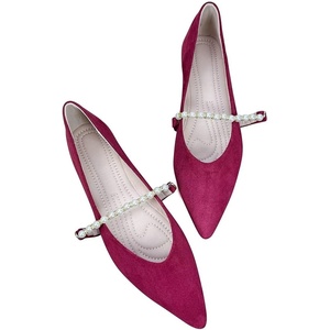 image:imageHee grand Pointed Toe Shallow Flats for Women Elegant Pearl Rhinestone Dressy Shoes Lightweight Faux Suede Ballet ShoesWine Red