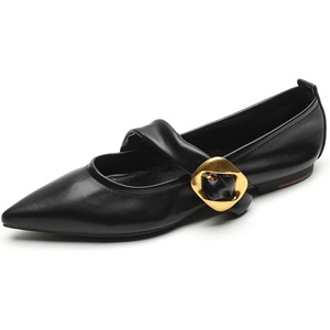 image:imageHee grand Pointy Toe Exquisite Metal Buckle Dress Shoes Soft Pu Leather Comfort Low Heeled Office Shoes Fashion Women Mary Jane ShoesBlack