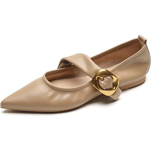 image:imageHee grand Pointy Toe Exquisite Metal Buckle Dress Shoes Soft Pu Leather Comfort Low Heeled Office Shoes Fashion Women Mary Jane ShoesKhaki
