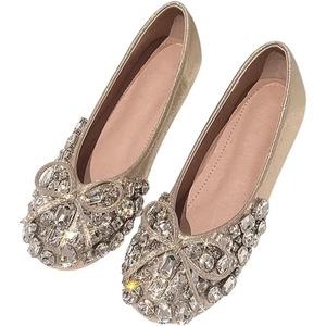 image:imageHee grand Rhinestone Flats for Women Cute Bowknot Round Toe Slip On Ballet Flats Comfortable Low Heel Dress ShoesApricot