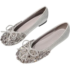 image:imageHee grand Rhinestone Flats for Women Cute Bowknot Round Toe Slip On Ballet Flats Comfortable Low Heel Dress ShoesSilver