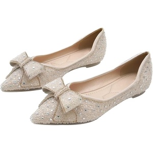 image:imageHee grand Sparkling Crystal Bowknot Ballet Flats for Women Pointed Toe Rhinestone Fashion Wedding Dress Shoes Comfort Slip on Work Shoes3apricot