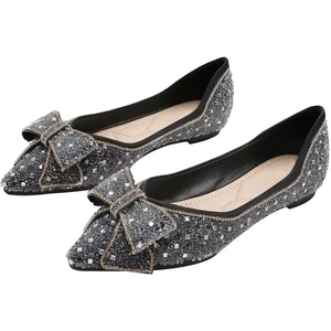 image:imageHee grand Sparkling Crystal Bowknot Ballet Flats for Women Pointed Toe Rhinestone Fashion Wedding Dress Shoes Comfort Slip on Work Shoes3black