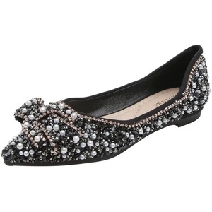 image:imageHee grand Sparkling Crystal Bowknot Ballet Flats for Women Pointed Toe Rhinestone Fashion Wedding Dress Shoes Comfort Slip on Work Shoes5black