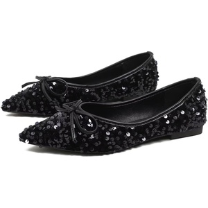image:imageHee grand Sparkling Sequin Pointy Toe Silver Wedding Party Dress Shoes Comfort Slip On Ballet Flats Fashion Women Flats with Bowknot568black