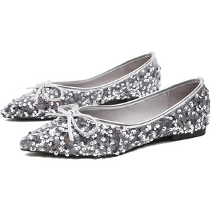 image:imageHee grand Sparkling Sequin Pointy Toe Silver Wedding Party Dress Shoes Comfort Slip On Ballet Flats Fashion Women Flats with Bowknot568silver
