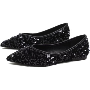 image:imageHee grand Sparkling Sequin Pointy Toe Silver Wedding Party Dress Shoes Comfort Slip On Ballet Flats Fashion Women Flats with Bowknot569black