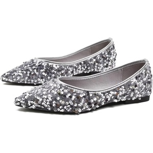 image:imageHee grand Sparkling Sequin Pointy Toe Silver Wedding Party Dress Shoes Comfort Slip On Ballet Flats Fashion Women Flats with Bowknot569silver