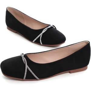 image:imageHee grand Square Toe Ballet Flats for Women Rhinestones Chains Black Suede Dress Shoes Comfort SlipOn LoafersAblackrhinestone