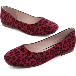 image:imageHee grand Square Toe Ballet Flats for Women Rhinestones Chains Black Suede Dress Shoes Comfort SlipOn LoafersDleopard Red