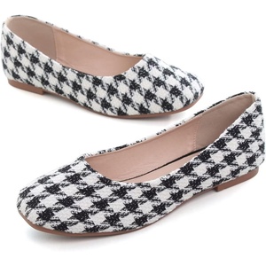 image:imageHee grand Square Toe Ballet Flats for Women Rhinestones Chains Black Suede Dress Shoes Comfort SlipOn LoafersFplaid Black