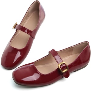 image:imageHee grand Women Mary Jane Shoes Glittery Dress Shoes Comfortable Square Toe Slip on Ballet Flats Lightweight Walking Shoes497red