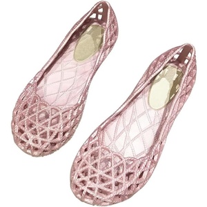 image:imageHee grand Women Summer Crystal Jelly Shoes Slip On Hollow Ballet Flats Soft Walking Shoes019pink