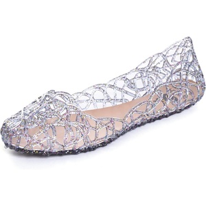 image:imageHee grand Women Summer Crystal Jelly Shoes Slip On Hollow Ballet Flats Soft Walking Shoes030black
