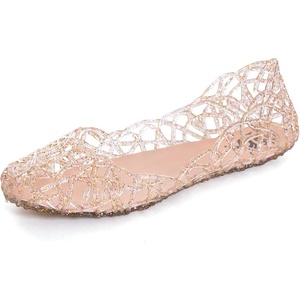 image:imageHee grand Women Summer Crystal Jelly Shoes Slip On Hollow Ballet Flats Soft Walking Shoes030gold
