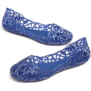 image:imageHee grand Women Summer Crystal Jelly Shoes Slip On Hollow Ballet Flats Soft Walking Shoes030new Blue