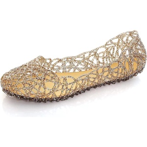 image:imageHee grand Women Summer Crystal Jelly Shoes Slip On Hollow Ballet Flats Soft Walking Shoes1gold