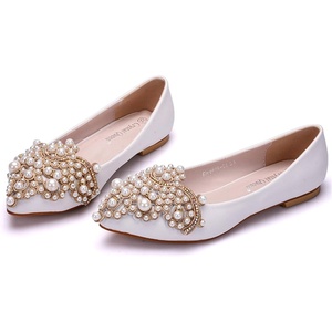 image:imageHee grand Womens Crystal White Wedding Shoes Rhinestone Beaded Pointed Toe Slip On Ballet Flats Shoes for Bride and Bridesmaid1white