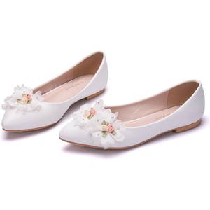 image:imageHee grand Womens Crystal White Wedding Shoes Rhinestone Beaded Pointed Toe Slip On Ballet Flats Shoes for Bride and Bridesmaid4white