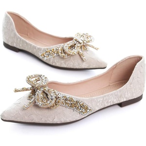 image:imageHee grand Womens Crystals Shoes Bowknot Pointed Toe Rhinestones Wedding Dress Shoes159apricot